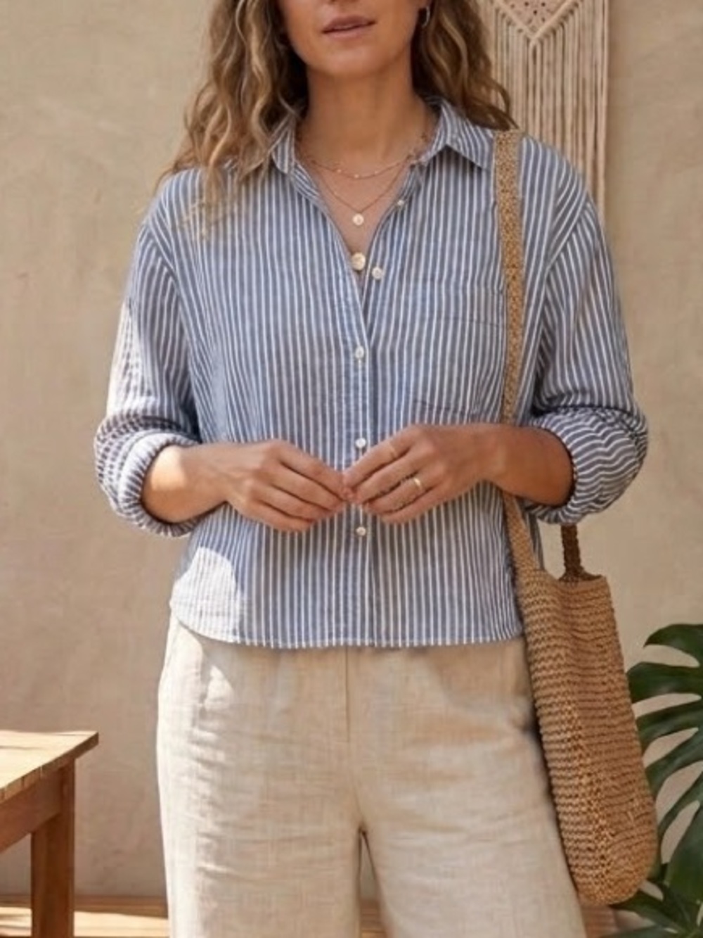Imogene + Willie Striped Button Down Shirt Size Small Oversized Blue White